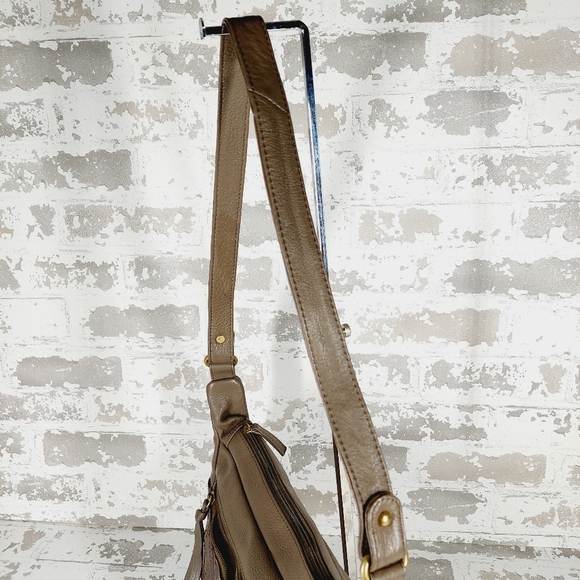 Great American Taupe Tan Purple Pattern Leather Works Shoulder Purse 0814 - Picture 6 of 13